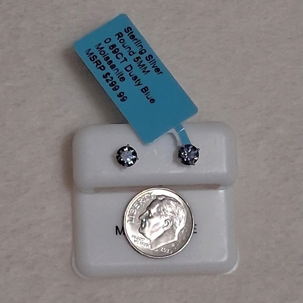 925 SS Dusty Blue Moissanite Diamond Pushback Earrings